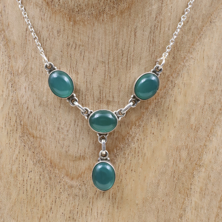 Collier En Argent Et Agate Verte