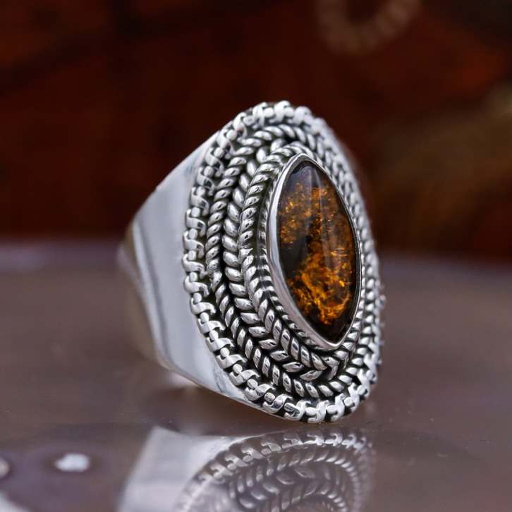 Bague en argent pierre ambre