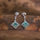 Boucles d'oreilles d'exception en argent avec agate verte, émail et marcassites