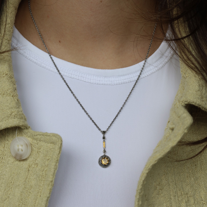 Collier d'exception en argent avec citrine et marcassites