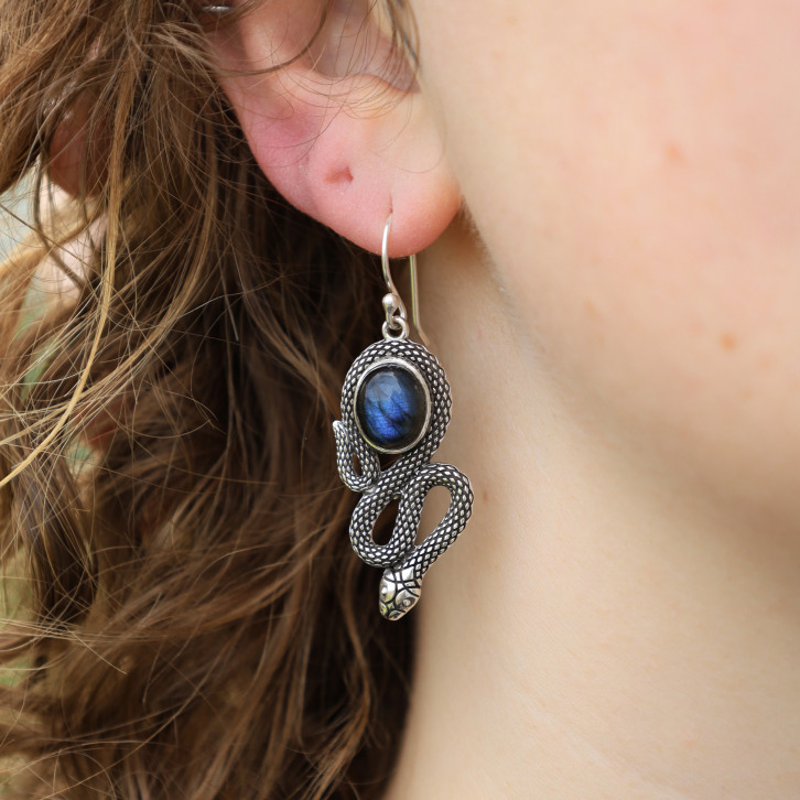 Boucles d'oreilles en argent et labradorite - serpent