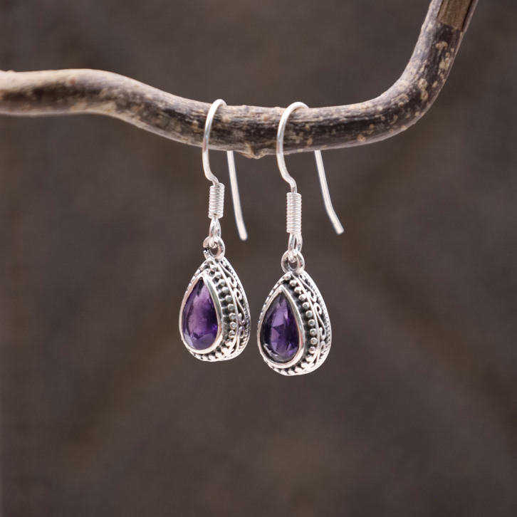 Boucles d'oreilles en argent et améthyste