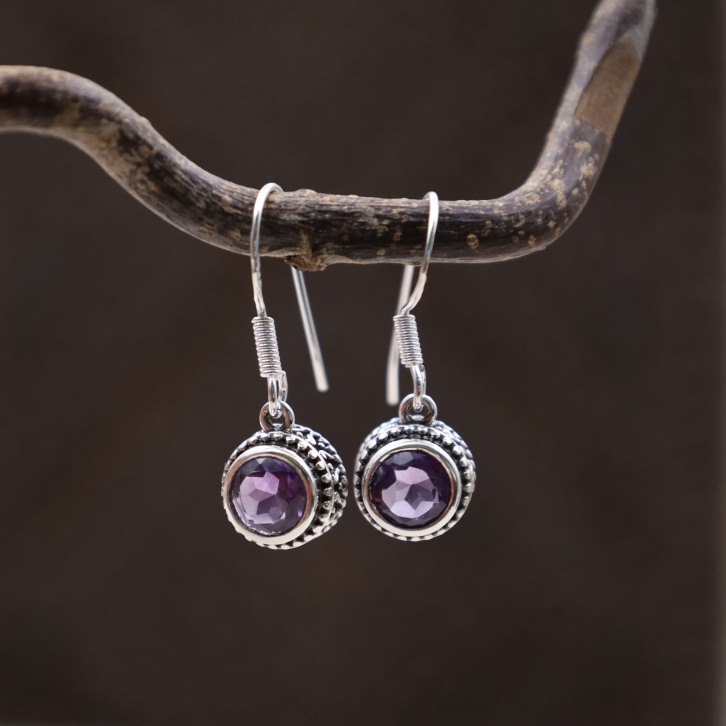 Boucles d'oreilles en argent et améthyste