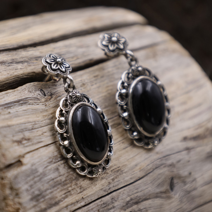 Boucles d'oreilles en argent et onyx