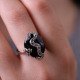 Bague d'exception en argent avec marcassites et onyx - serpent