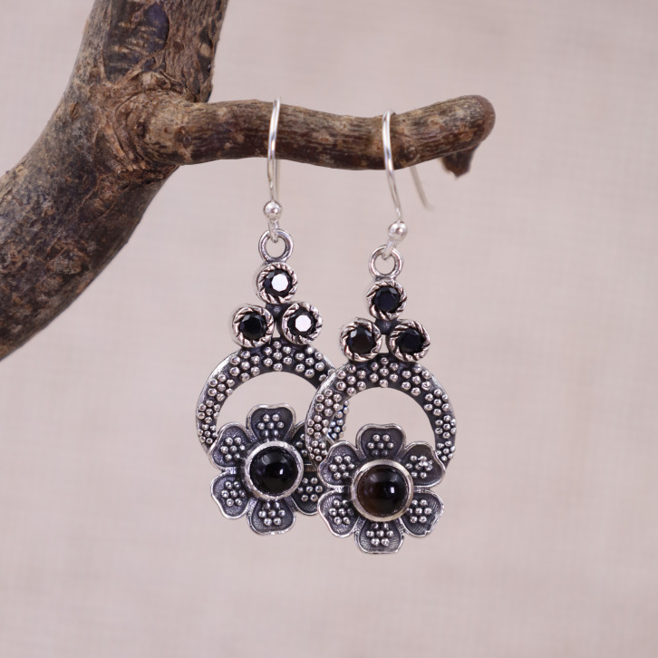 Boucles d'oreilles en argent et onyx