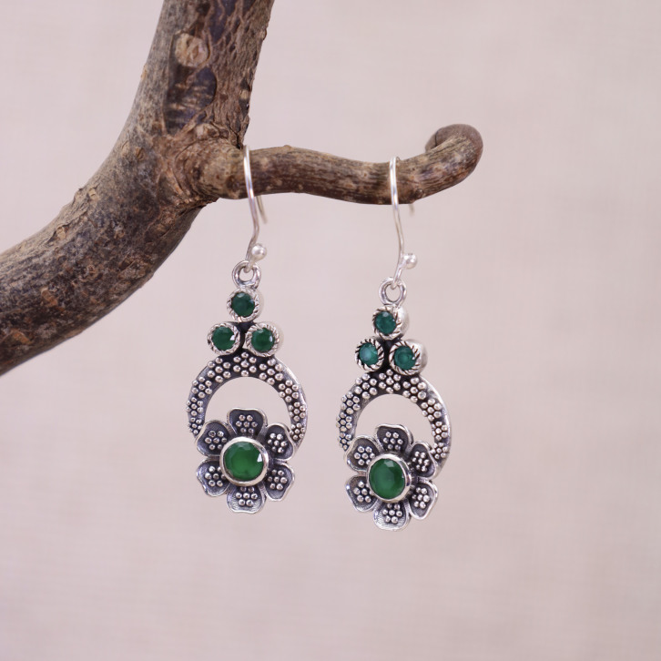 Boucles d'oreilles en argent et agate verte