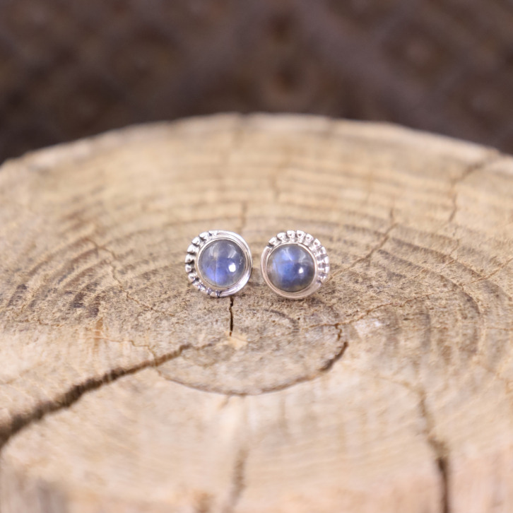 Boucles d'oreilles "puces" en argent et labradorite