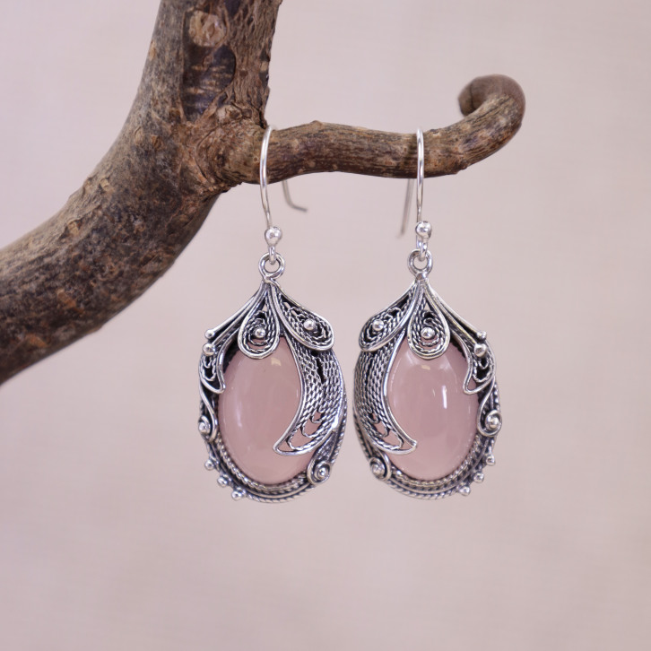 Boucles d'oreilles en argent et quartz rose