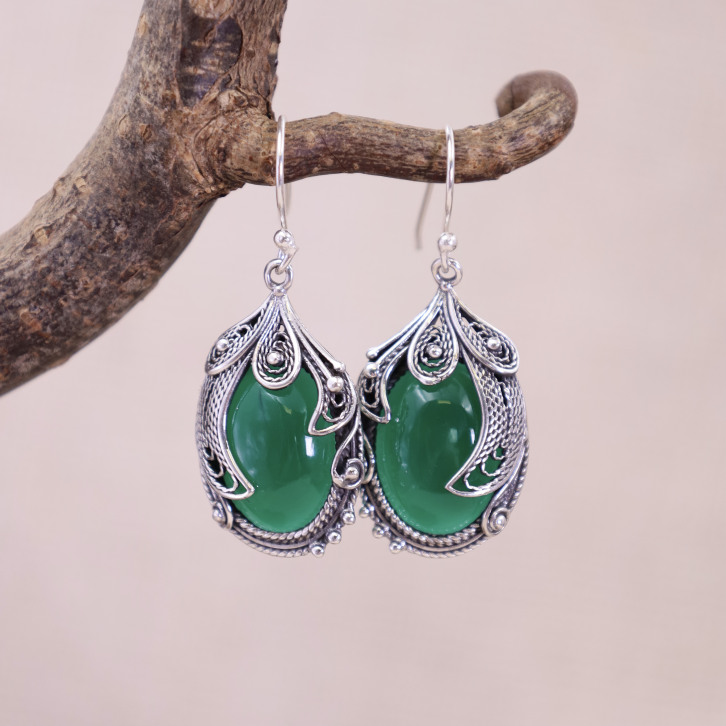 Boucles d'oreilles en argent et agate verte