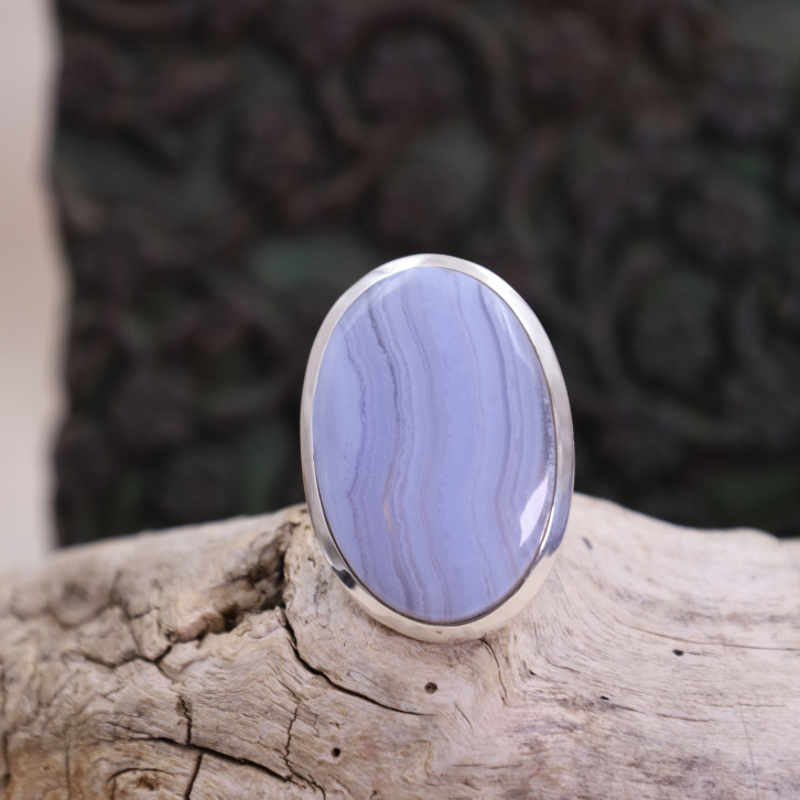 Bague en argent et agate bleue