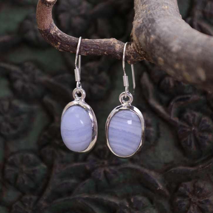 Boucles d'oreilles en argent et agate bleue