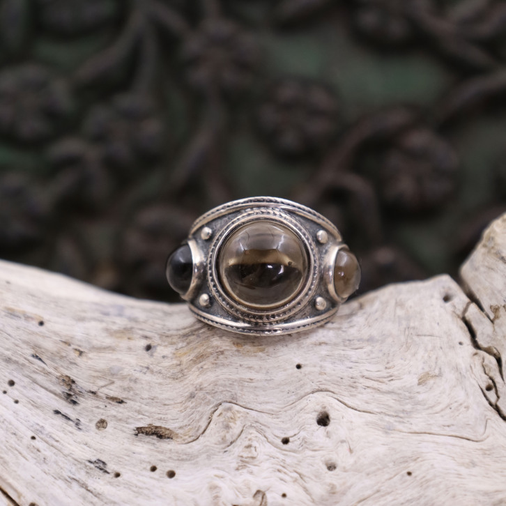 Bague en argent et quartz fumé