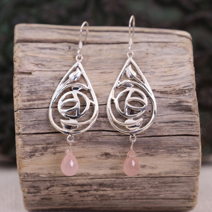 Boucles d'oreilles en argent et quartz rose