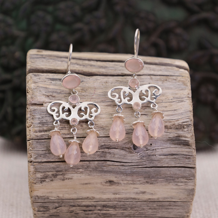 Boucles d'oreilles en argent et quartz rose