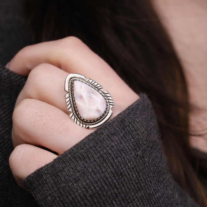 Bague en argent et larimar rose