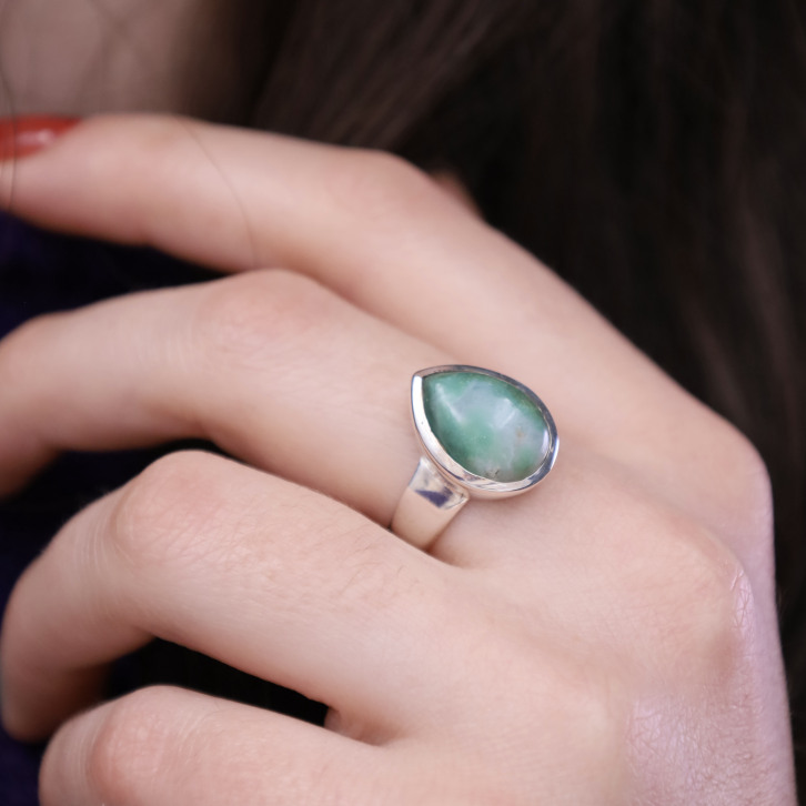 Bague en argent et pierre chrysoprase